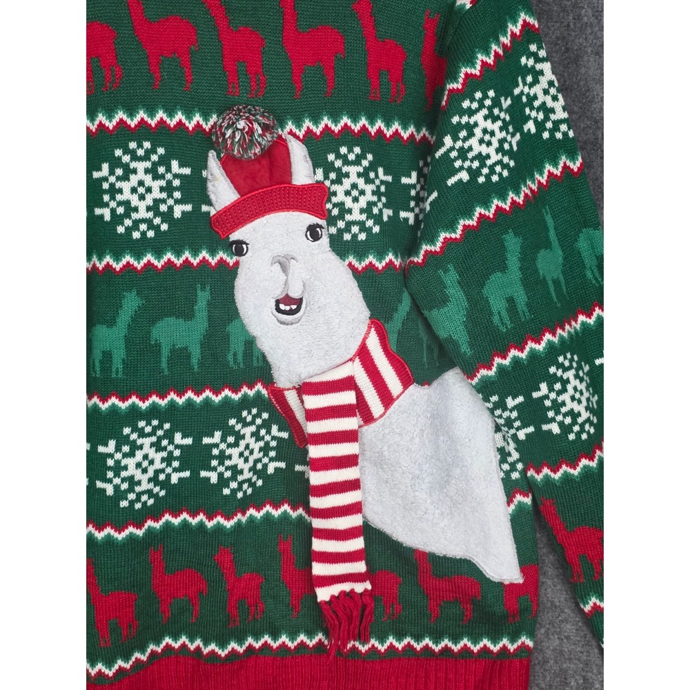 33 Degrees XXL Green Red Llama Ugly Christmas Sweater Women's Holiday‎ Knit Top - Picture 9 of 10
